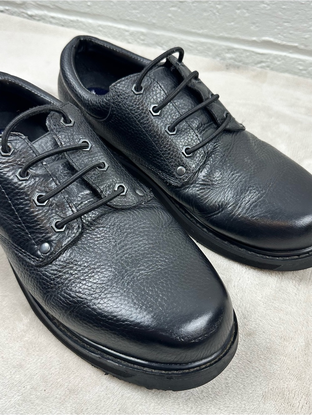 Dr Scholls Harrington Steel Toe Work Shoes Mens 12W Black Leather Slip Resistant